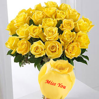 "Talking Roses (Print on Rose) (25 Yellow Rose) Miss you - Click here to View more details about this Product